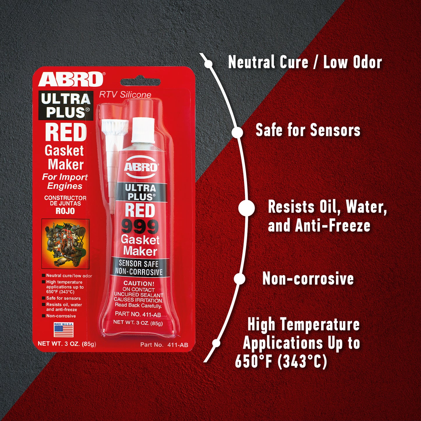 Red Ultra Plus 999 RTV Silicone Sealant and Gasket Maker ABRO